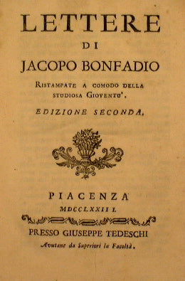 Cartas de Jacopo Bonfadio reimpresas para comodidad de la juventud estudiosa