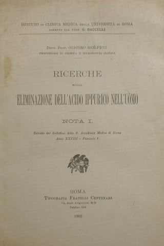 Ricerche sulla eliminazione dell'acido ippurico nell'uomo - Nota I