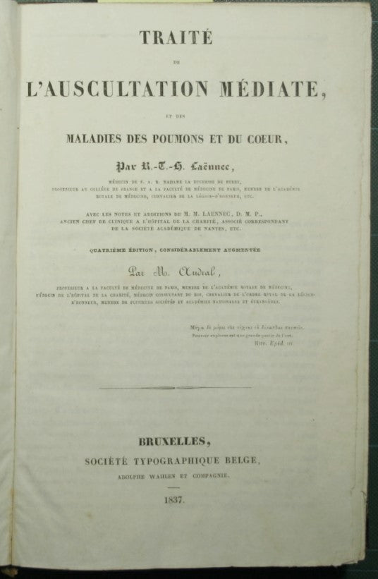 Traitè de l'auscultation mediate et des ailments des poumons et du coeur