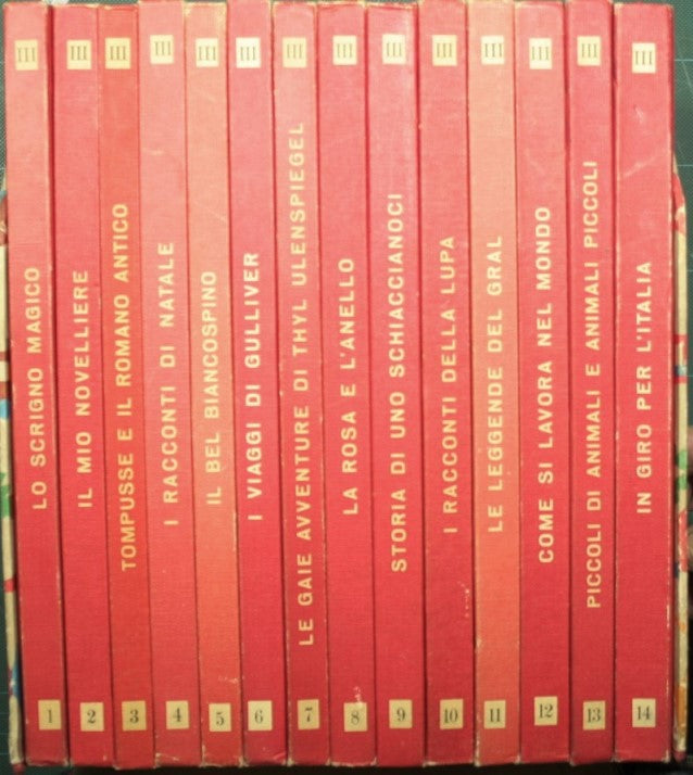 Lo scrigno magico; Il mio novelliere; Tompusse e il romano antico; I racconti di Natale; Il bel Biancospino; I viaggi di Gulliver; Le gaie avventure di Thyl Ulenspiegel; La rosa e l'anello;