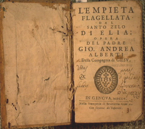 La mujer impía azotada por el santo celo de Elías. Obra del padre Gio Andrea Alberti de la Compañía Giesu.