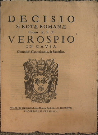 Decisio S. Rotae Romanae Coram R. P. D. Verospio in causa Gerunden Canonicatus, & Sacristiae