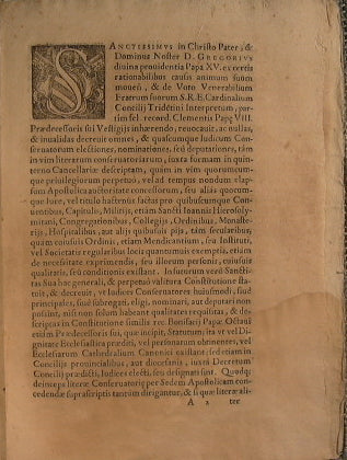S. D. N. D. Gregorii Divina providentia Pape XV Constitutio de conservatoribus