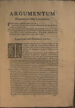 De Vocatione M. Lucae Philippi adurni ad fideicomissum primogeniale institum. A. Q. M. Antonio invrea Q. Silvestri