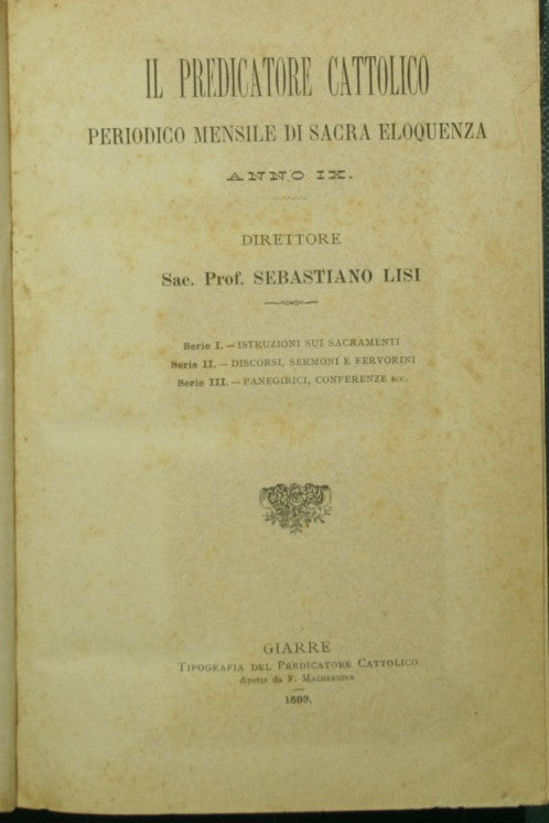 Il predicatore cattolico. Anno IX