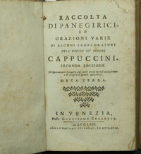 Raccolta di panegirici ed orazioni varie di alcuni sagri oratori dell'Ordine de' Minori Cappuccini