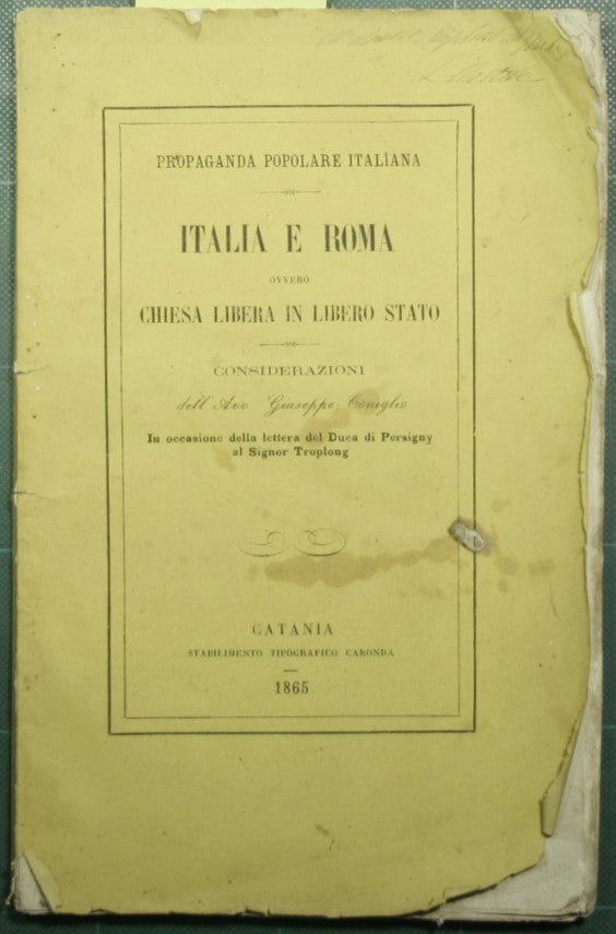 Italia y Roma o Iglesia libre en un Estado libre