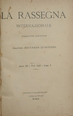 La Rassegna Internazionale. Anno III, Vol. VIII