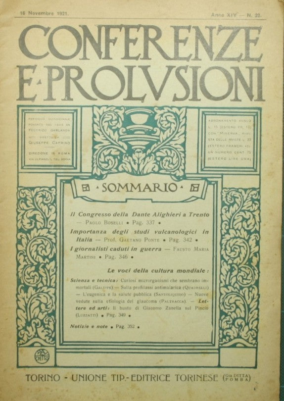 Conferenze e prolusioni. 16 novembre 1921