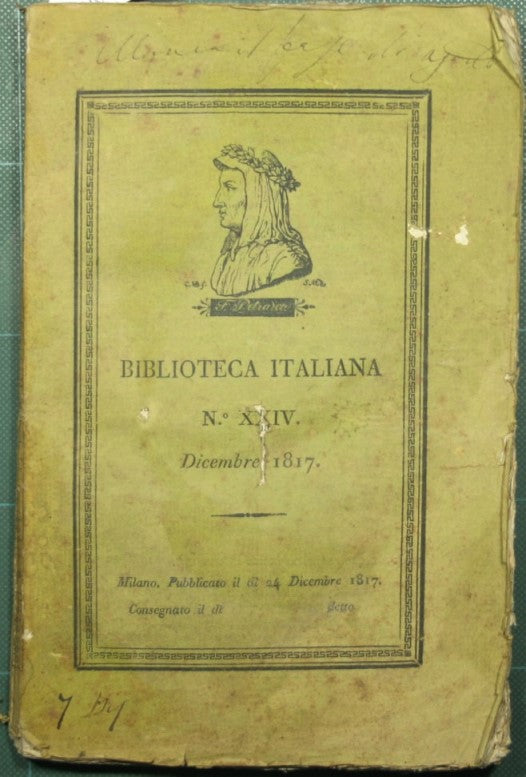 Biblioteca italiana o sia giornale di letteratura scienze ed arti compilato da vari letterati. N. XXIV - Dicembre 1817