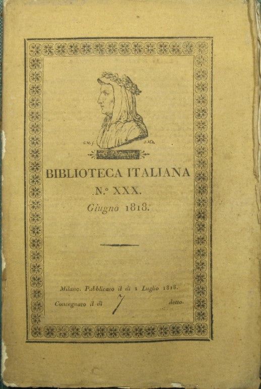 Biblioteca o periódico italiano de literatura, ciencia y artes compilado por varios hombres de letras. N.XXX - Junio ​​1818