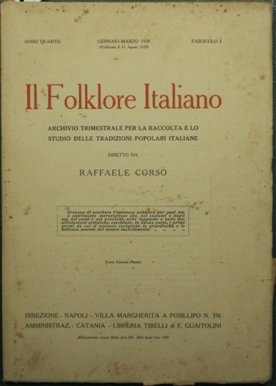 Il Folklore Italiano. Anno IV - Gennaio-Marzo 1929, fascicolo I