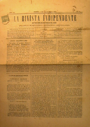 La Rivista Indipendente. Periodico politico, scientifico, artistico, letterario.