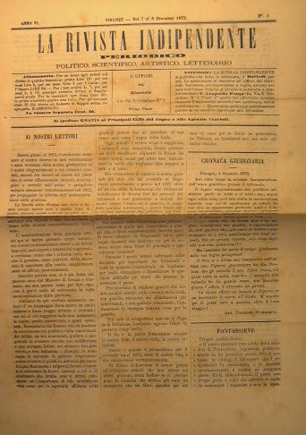 La Rivista Indipendente. Periodico politico,scientifico,artistico,letterario.