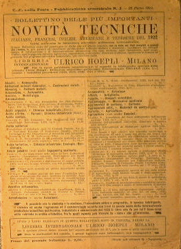 Bollettino delle più importanti novità tecniche italiane, Francesi, Inglesi, Americane e tedesche del 1922