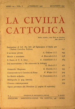 Civilización católica - 1950 -Vol.I: Cuadernos 2391, 2392, 2393, 2394 - Vol. II: Cuadernos 2398, 2399, 2400