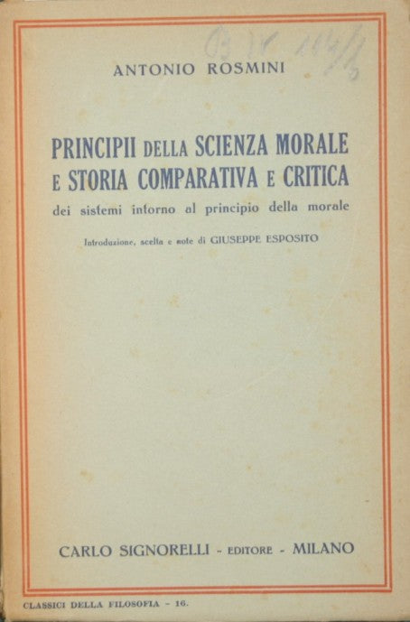 Principles of moral science and comparative and critical history of the systems around the principle of morality
