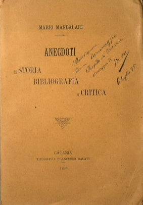 Anecdoti di storia, bibliografia e critica