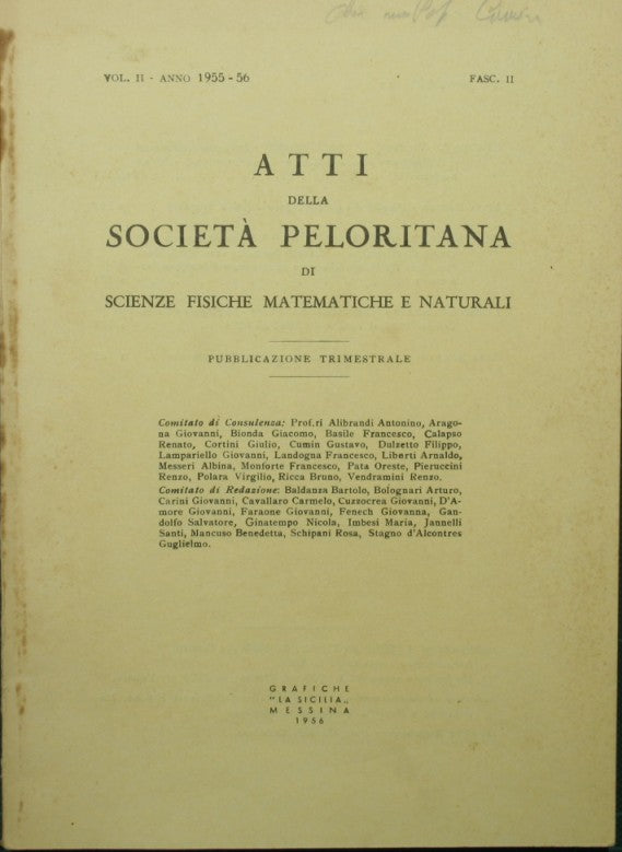 Atti della Società Peloritana di Scienze fisiche matematiche e naturali. Vol. II - Anno 1955-56, fasc. II
