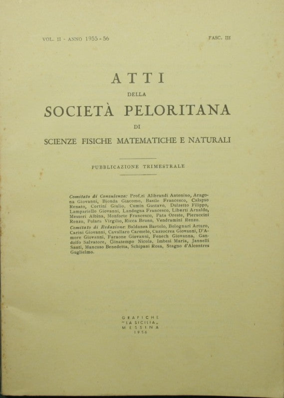 Atti della Società Peloritana di Scienze fisiche matematiche e naturali. Vol. II - Anno 1955-56, fasc. III