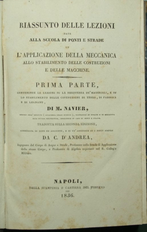 Riassunto delle lezioni date alla scuola di ponti e strade su l'applicazione della meccanica allo stabilimento delle costruzioni e delle macchine
