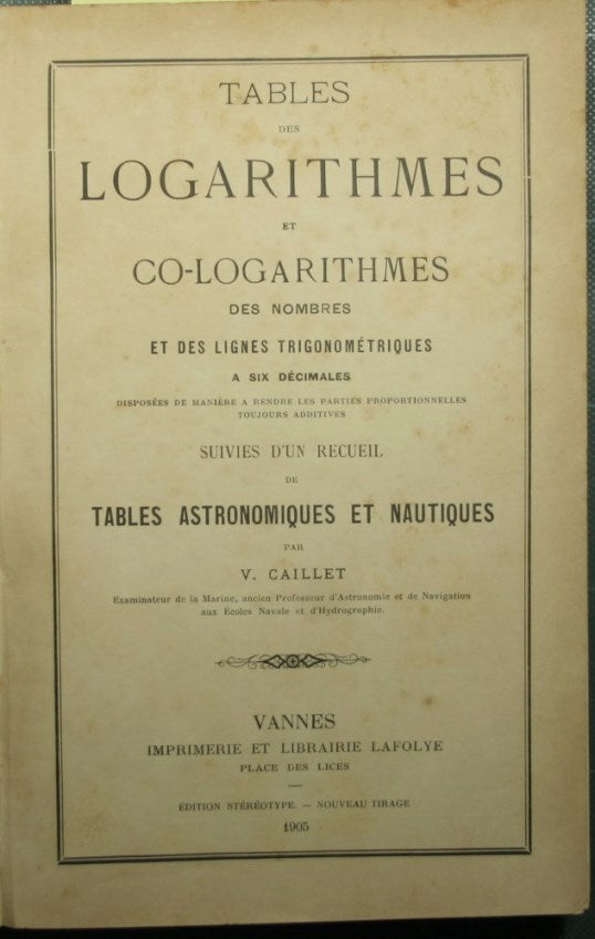 Tables des logarithmes et co-logarithmes des nombres et des lignes trigonometriques à six decimales