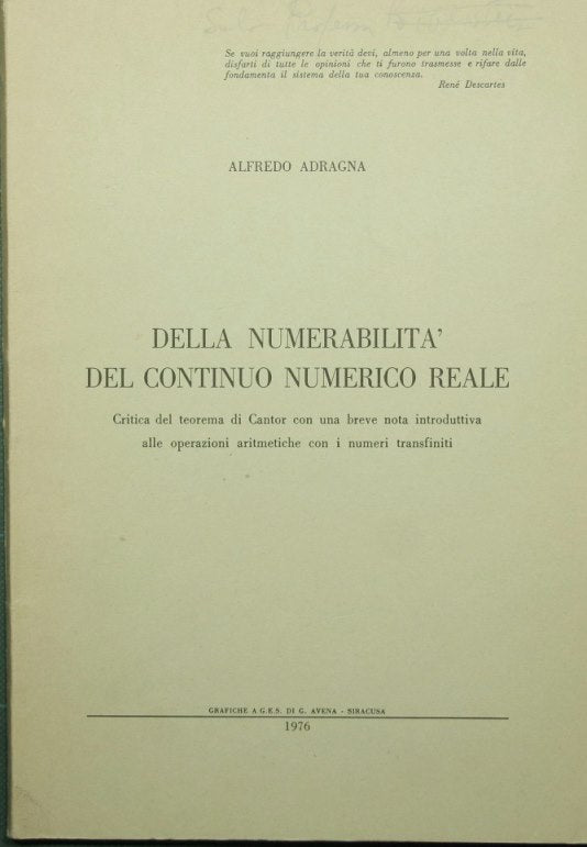 Della numerabilità del continuo numerico reale