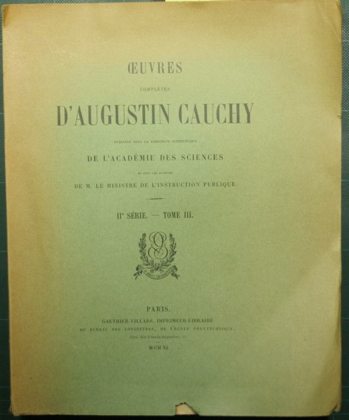 Oeuvres completes d'Augustin Cauchy - II serie, tome III