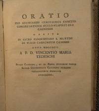 Oratio in Matheseos Laudem Habita in Sacro Catanensi S.Nicolai.. + Oratio Pro Auspicandis Generalibus Comitiis Congregationis Siculo-Napolitanae Habita in Sacro Panormitano S. Martini De Scalis….