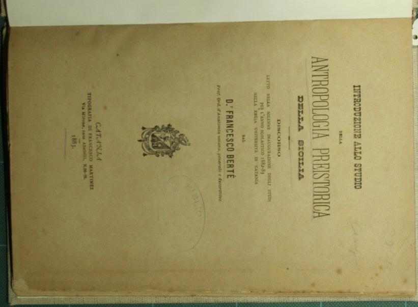 Introduction to the study of prehistoric anthropology of Sicily