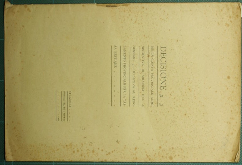Decisione della giunta provinciale amministrativa di Siracusa del 26 gennaio 1912, relativa al regolamento provinciale per la tassa bestiame