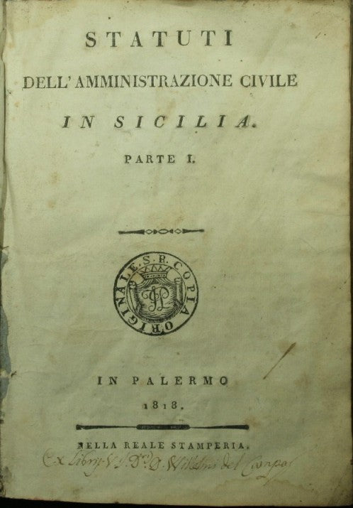 Estatutos de la administración civil en Sicilia. Parte I