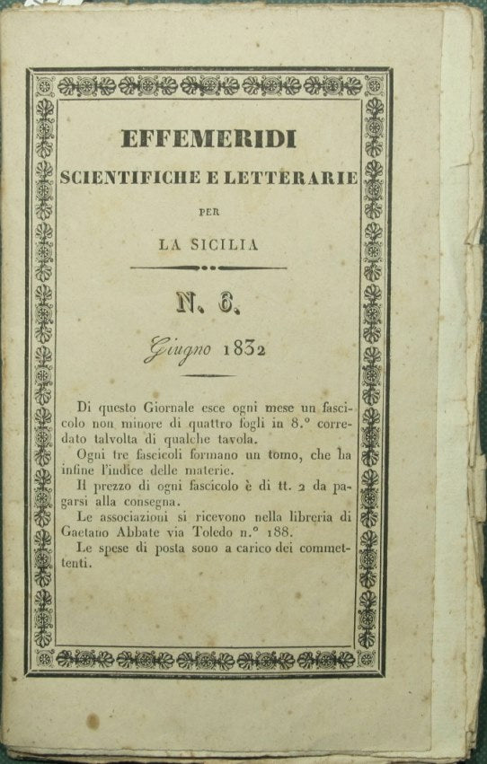 Efemérides científicas y literarias para Sicilia. N° 6 - junio de 1832