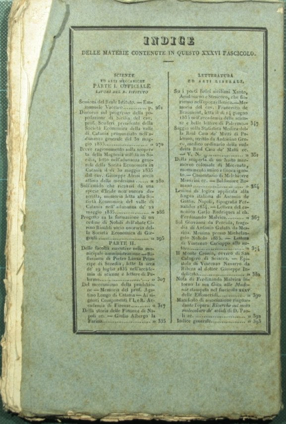 Effemeridi scientifiche e letterarie e lavori del R. Istituto d'incoraggiamento per la Sicilia. N. 36 - Dicembre 1834