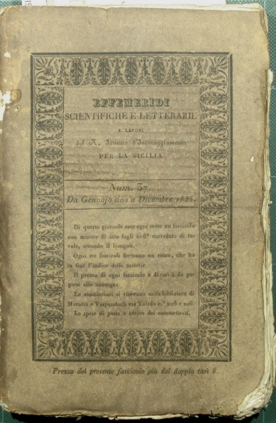 Effemeridi scientifiche e letterarie e lavori del R. Istituto d'incoraggiamento per la Sicilia. N. 37 - Da Gennaio sino a Dicembre 1835