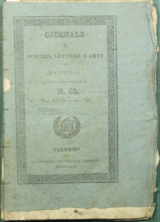 Giornale di scienze lettere ed arti per la Sicilia. Agosto 1829 - N. 80