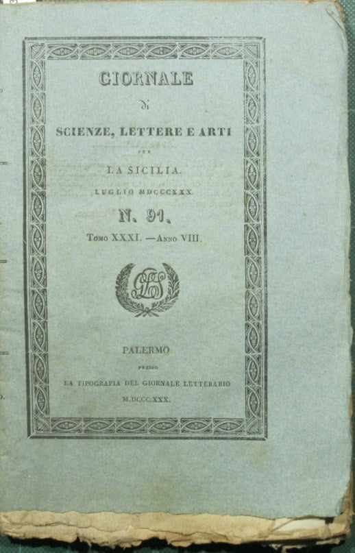Giornale di scienze lettere ed arti per la Sicilia. Luglio 1830 - N. 91