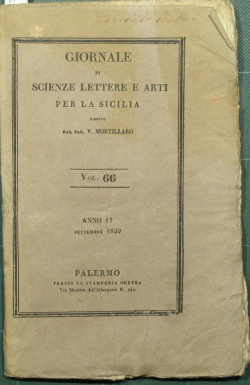 Giornale di scienze lettere ed arti per la Sicilia. Settembre 1839 - N. 66