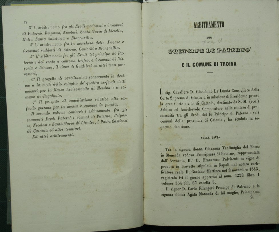 Arbitramenti e progetti di conciliazione in materia di promiscuità e di quistioni feudali ( principe Paternò )