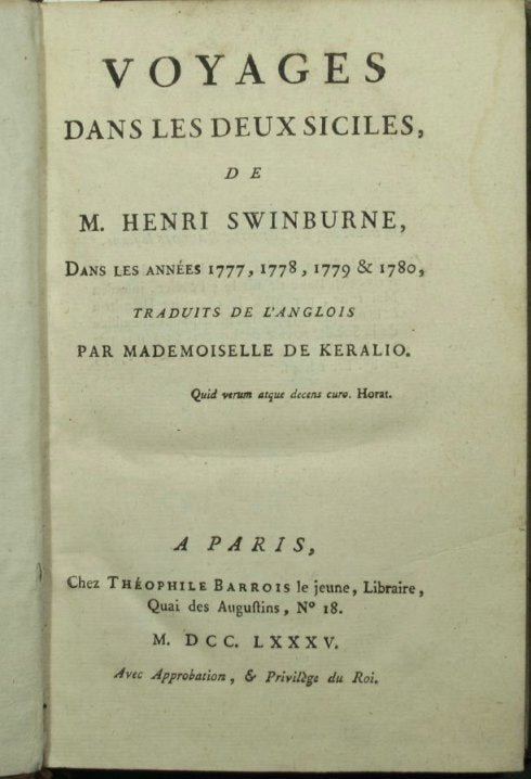 Viajes en las Dos Sicilianas de M. Henri Swinburne, en los años 1777, 1778, 1779 y 1780