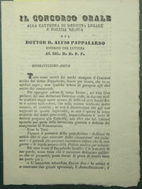 Il concorso orale alla cattedra di medicina legale e polizia medica del dottor D. Alfio Pappalardo riferito per lettera al sig. D.D.F.F.