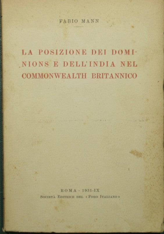 La posizione dei dominions e dell'India nel Commonwealth britannico