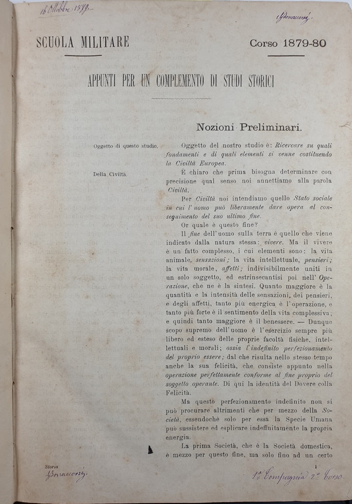 Appunti per un complemento di studi storici