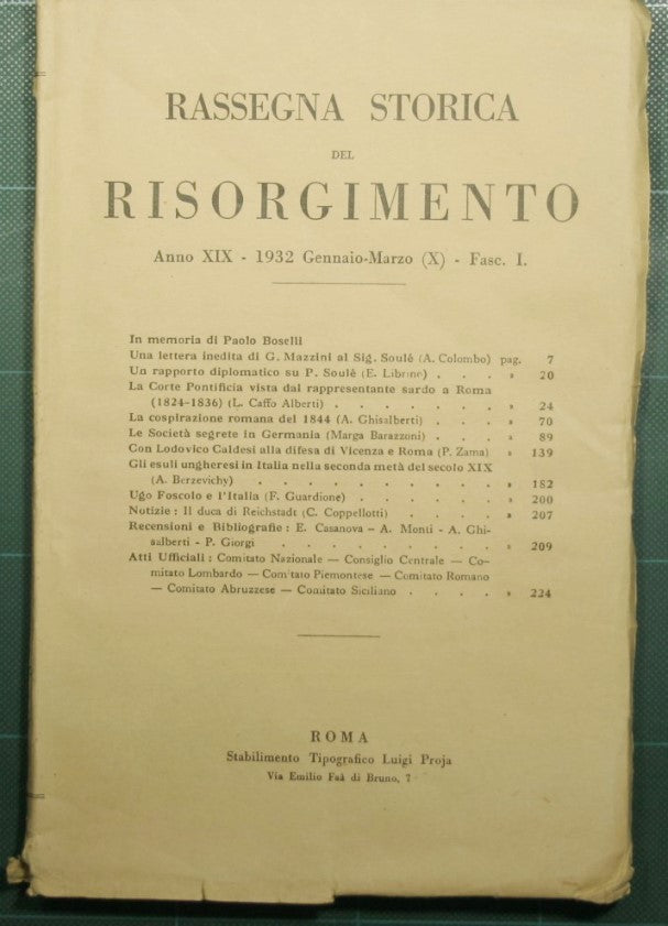 Reseña histórica del Risorgimento - Año XIX - enero-marzo 1932