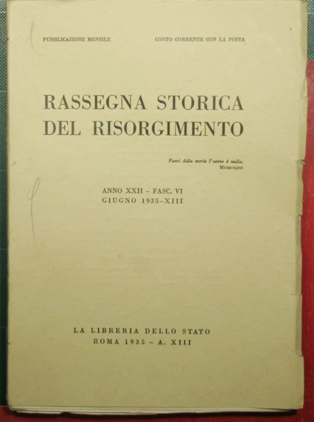 Historical review of the Risorgimento - Year XXII - 1935 - Fasc. YOU