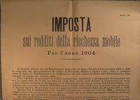 Notificación común del Impuesto Carini sobre las rentas de bienes muebles del año 1904 (modelo 6)