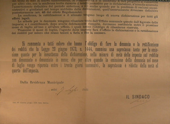Notificación común del Impuesto Carini sobre las rentas de bienes muebles del año 1904 (modelo 6)