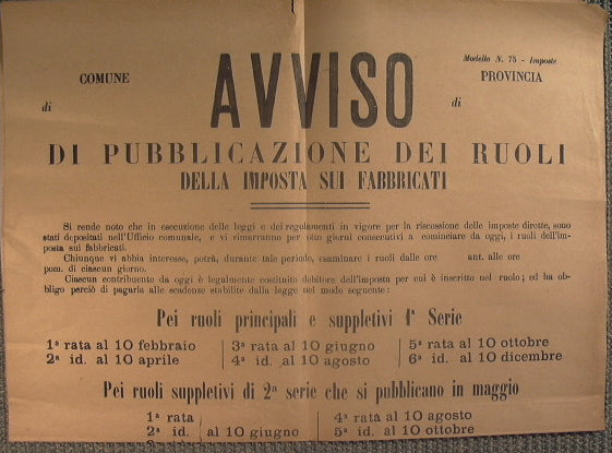 Anuncio conjunto de Carini - Anuncio de publicación de las listas del impuesto de construcción (Formulario n° 75)