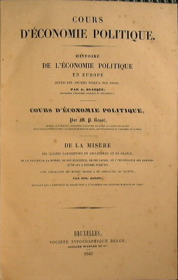 Histoire de l'economie politique en Europe depuis les anciens jusqu'a nos jours par A. Blanqui