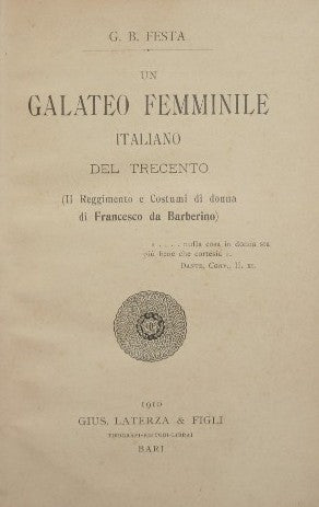 An Italian female etiquette of the fourteenth century